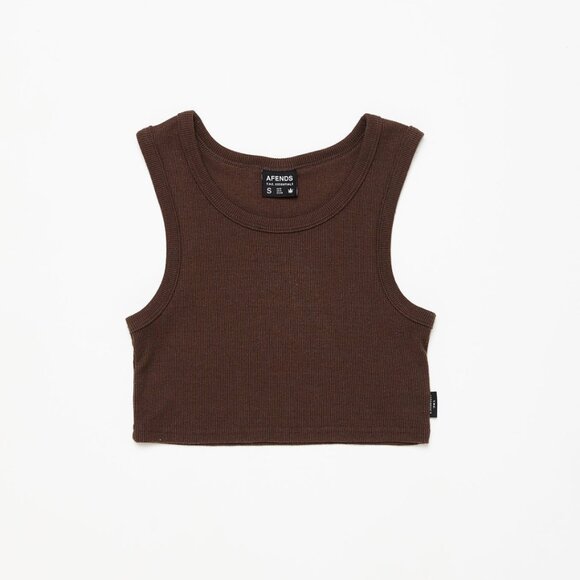 BNWT Afends - Chloe - Women's Hemp Ribbed Cropped Brown Tank Top - Picture 1 of 7